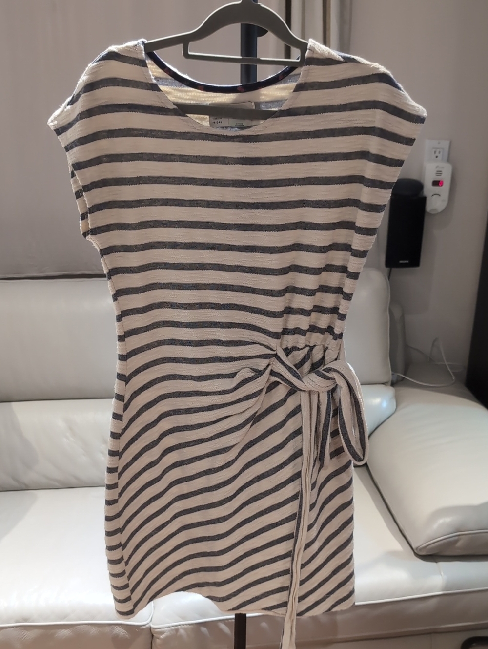 Striped Tie-Waist Dress — Cream & Navy